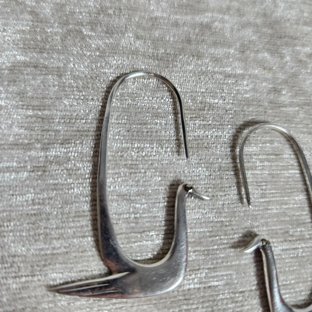 Vintage 925 Sterling Silver Artisan Stylized Bird Dangle Drop Earrings
